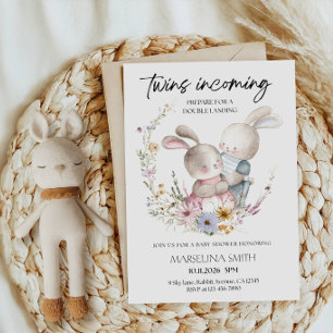 Twins Incoming Bunny Baby Shower Party Invitation