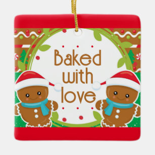 Twins Jolly Gingerbread Men Baked With Love Ceramic Ornament