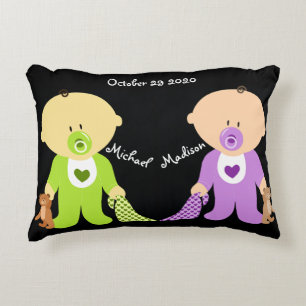 Twins Keepsake with both names Decorative Cushion