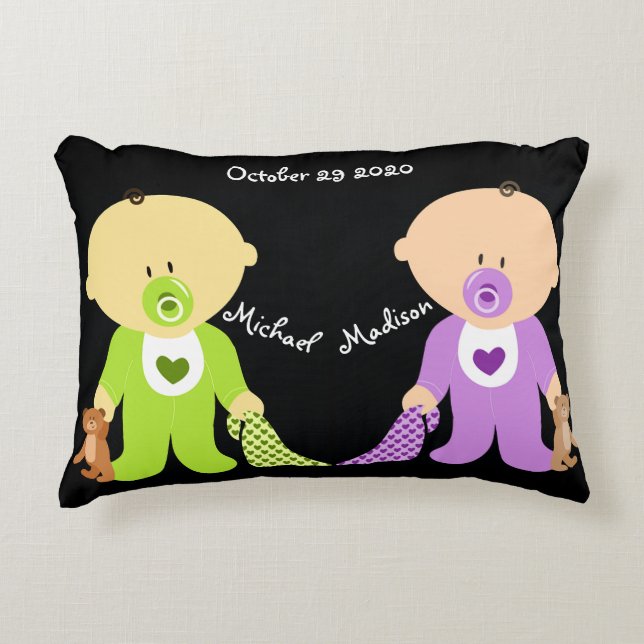 Twins Keepsake with both names Decorative Cushion (Front)