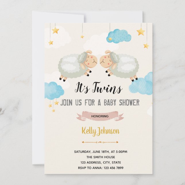 Twins lamb sheep shower invitation (Front)