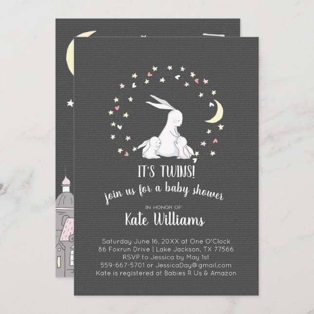 Twins Little Bunny Baby Shower Invitation (Front/Back)