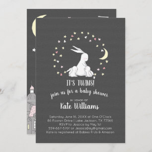Twins Little Bunny Baby Shower Invitation