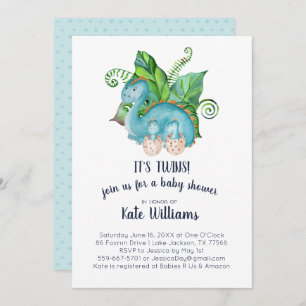 Twins Little Dinosaurs Baby Shower Invitation
