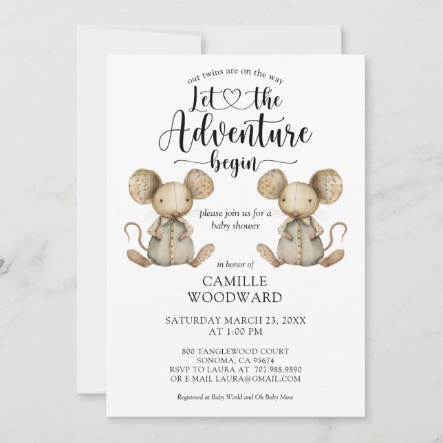 Twins Little Mice Baby Shower Invitation (Front)