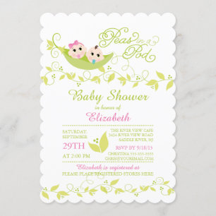 Twins Little Peas Girl Boy Baby Shower Invitation