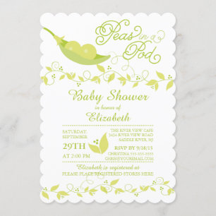 Twins Little Peas Neutral Baby Shower Invitation