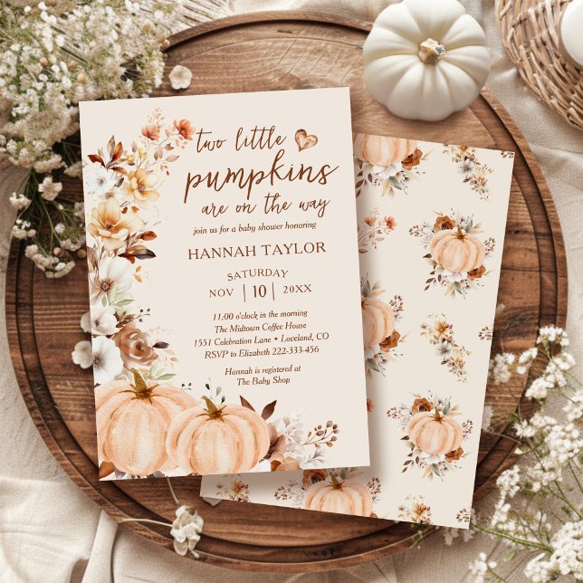 Twins Little Pumpkin Fall Floral Baby Shower Invitation (Creator Uploaded)