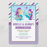 Twins Mermaid Birthday Invitation Sisters Siblings<br><div class="desc">Twins Mermaid Birthday Party Invite</div>