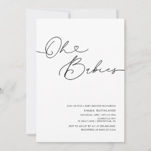 Twins Minimalist Handwritten Heart Baby Shower Invitation