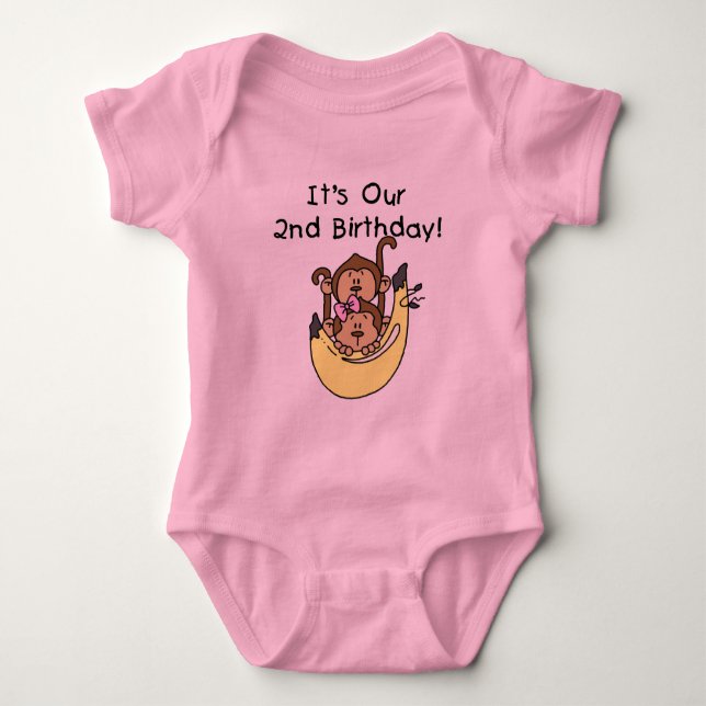 Twins Monkey Boy and Girl 2nd Birthday Baby Bodysuit (Front)