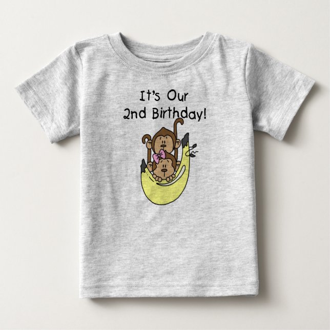 Twins Monkey Boy and Girl 2nd Birthday Baby T-Shirt (Front)