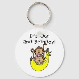 Twins Monkey Boy and Girl 2nd Birthday Key Ring