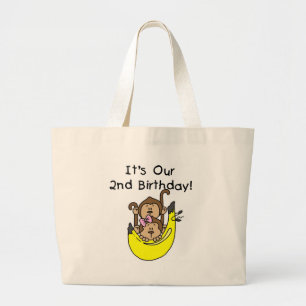 Twins Monkey Boy and Girl 2nd Birthday Large Tote Bag
