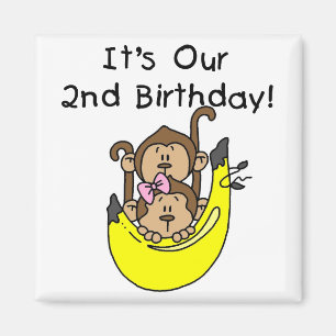 Twins Monkey Boy and Girl 2nd Birthday Magnet