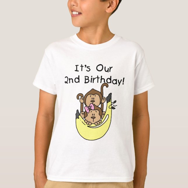 Twins Monkey Boy and Girl 2nd Birthday T-Shirt (Front)