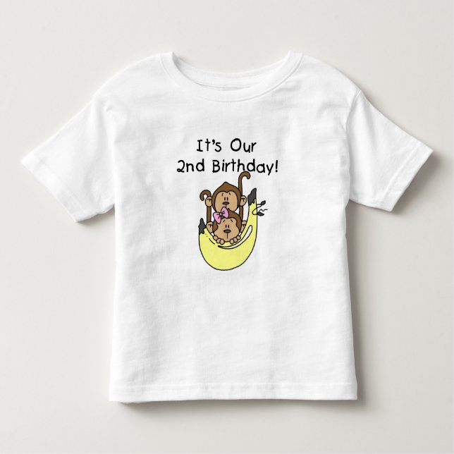 Twins Monkey Boy and Girl 2nd Birthday Toddler T-Shirt (Front)