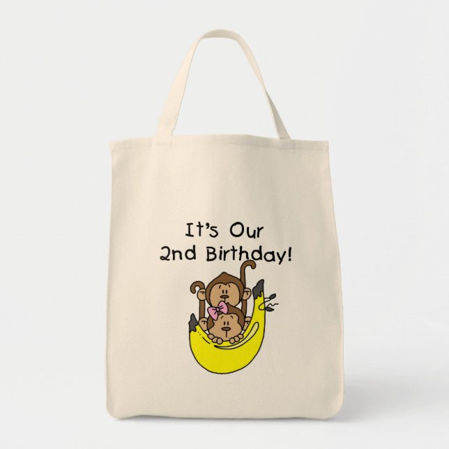 Twins Monkey Boy and Girl 2nd Birthday Tote Bag (Front)