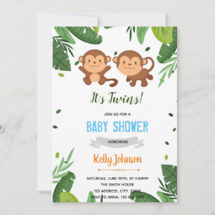 Twins monkey shower invitation
