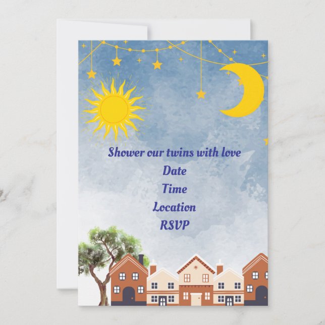 Twins Moon and Sun Baby Shower Invitation (Front)