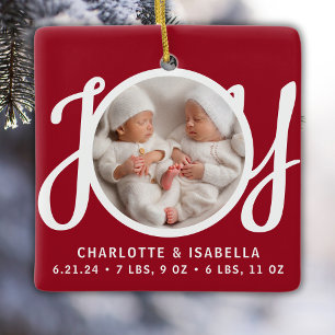 Twins Names Birth Stats Photo Red Joy Keepsake Ceramic Ornament