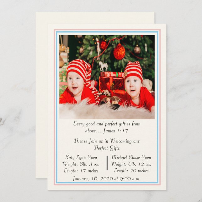 Twins Newborn Birth Announcement (Front/Back)