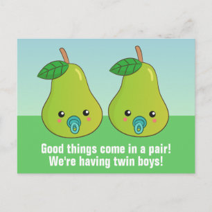 Twins Newborn - Cute cartoon pears with pacifiers Postcard