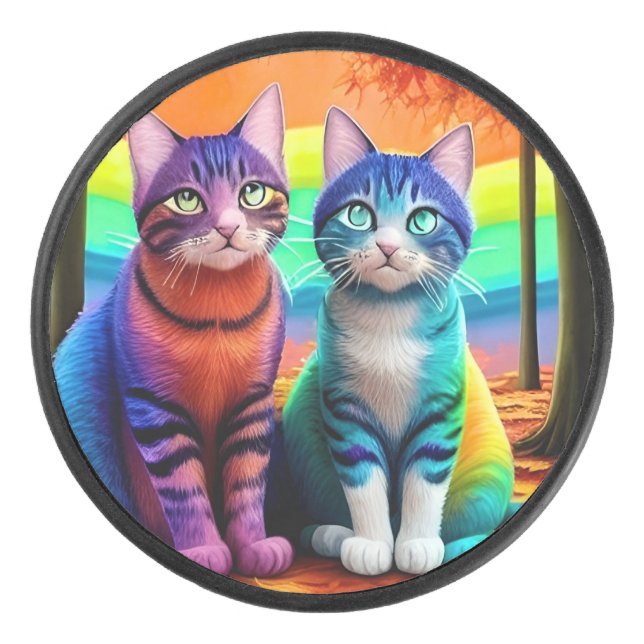 Twins of Cats Digital Art-56467 Hockey Puck (Front)