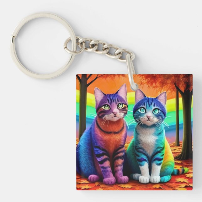 Twins of Cats Digital Art-56467 Key Ring (Front)