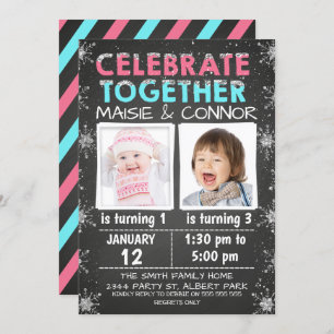 Twins or Joint Winter Birthday Invitation
