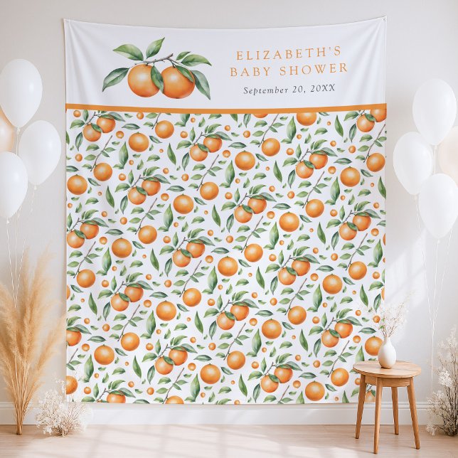 Twins Orange Baby Shower Backdrop Tapestry (Creator Uploaded)