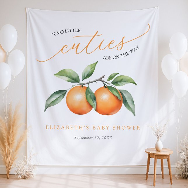 Twins Orange Baby Shower Backdrop Tapestry (Creator Uploaded)