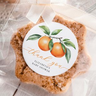 Twins Orange Baby Shower Thank You Classic Round Sticker