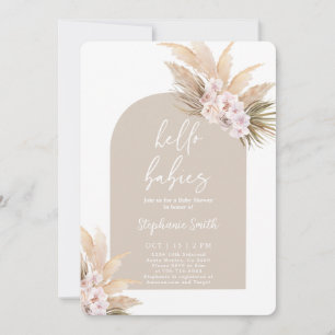 Twins Pampas Grass Baby Shower Girl Invitation