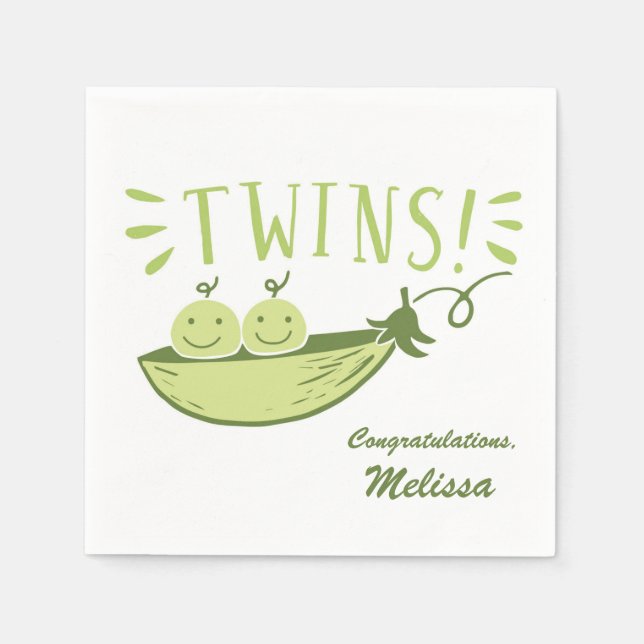 Twins Peas in a Pod Baby Shower Napkin (Front)