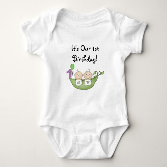 Twins Peas in a Pod  First Birthday Baby Bodysuit (Front)