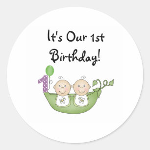 Twins Peas in a Pod  First Birthday Classic Round Sticker
