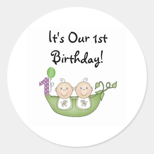 Twins Peas in a Pod  First Birthday Classic Round Sticker (Front)