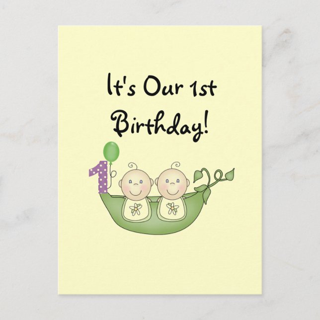Twins Peas in a Pod  First Birthday Postcard (Front)