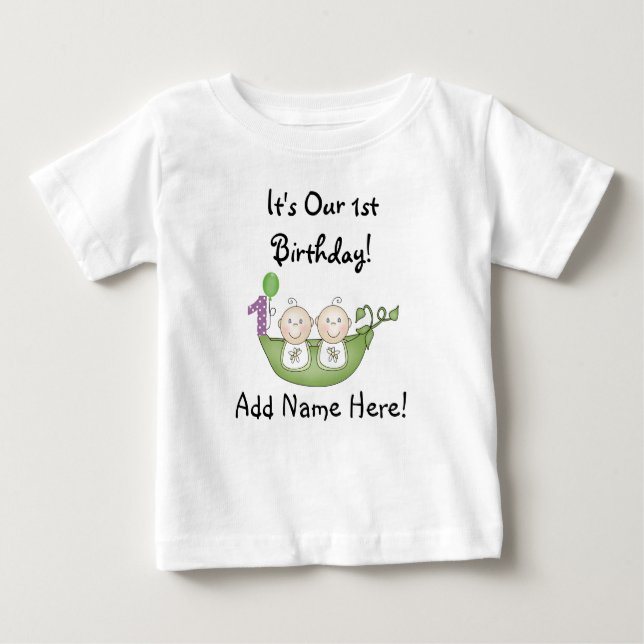 Twins Peas in Pod First Birthday Tshirt (Front)