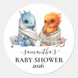 Twins Phoenix Dragon Fantasy Magical  Classic Round Sticker