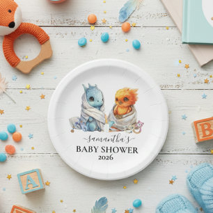 Twins Phoenix Dragon Fantasy Magical Paper Plate