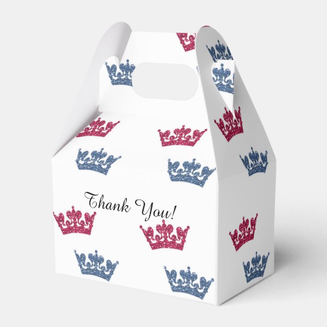 Twins Pink Blue Crowns Birthday Party Favour Boxes (Front Side)