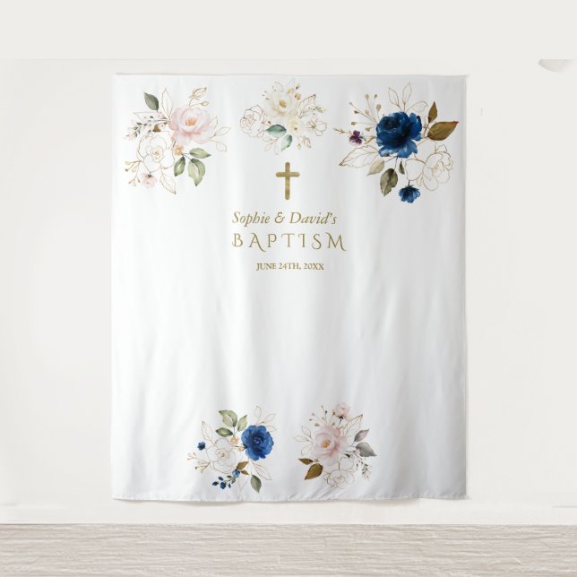 Twins Pink Blush Flowers Baptism Photo Prop  Tapestry (Front)