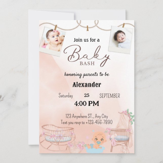 Twins Pink Diaper Bash invitations (Front)