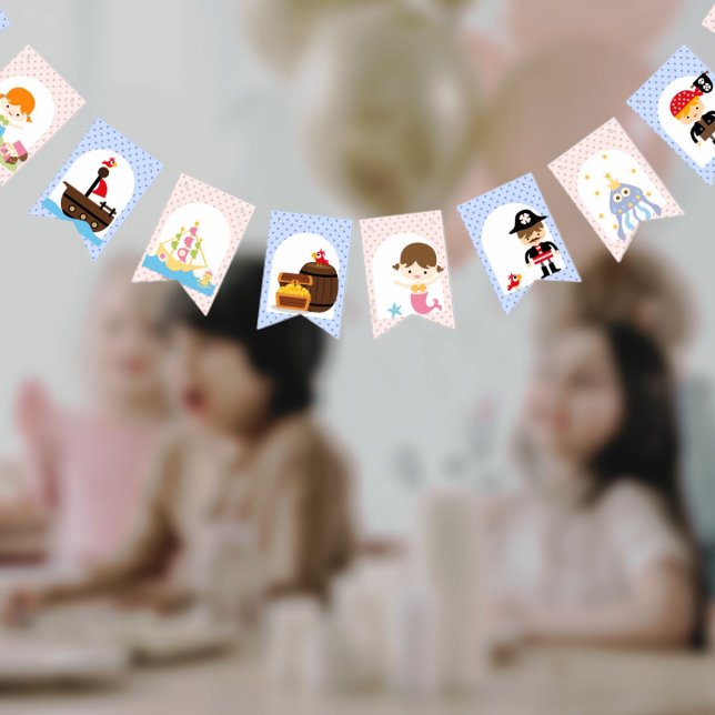 Twins Pirate Mermaids pink blue boy girl birthday Bunting (Creator Uploaded)