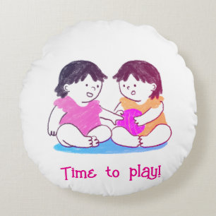 Twins Playing Round Cushion