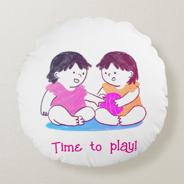 Twins Playing  Round Cushion (Front)
