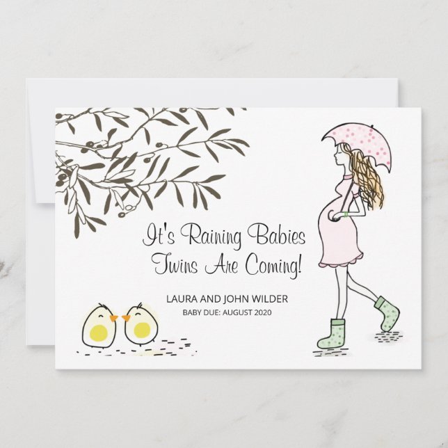 Twins Pregnancy Pregnant Mum With Umbrella Announcement (Front)