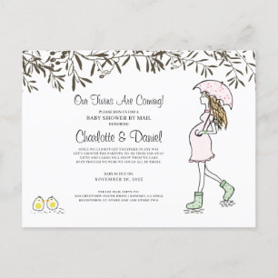 Twins Pregnancy Pregnant Mum With Umbrella Invitation Postcard